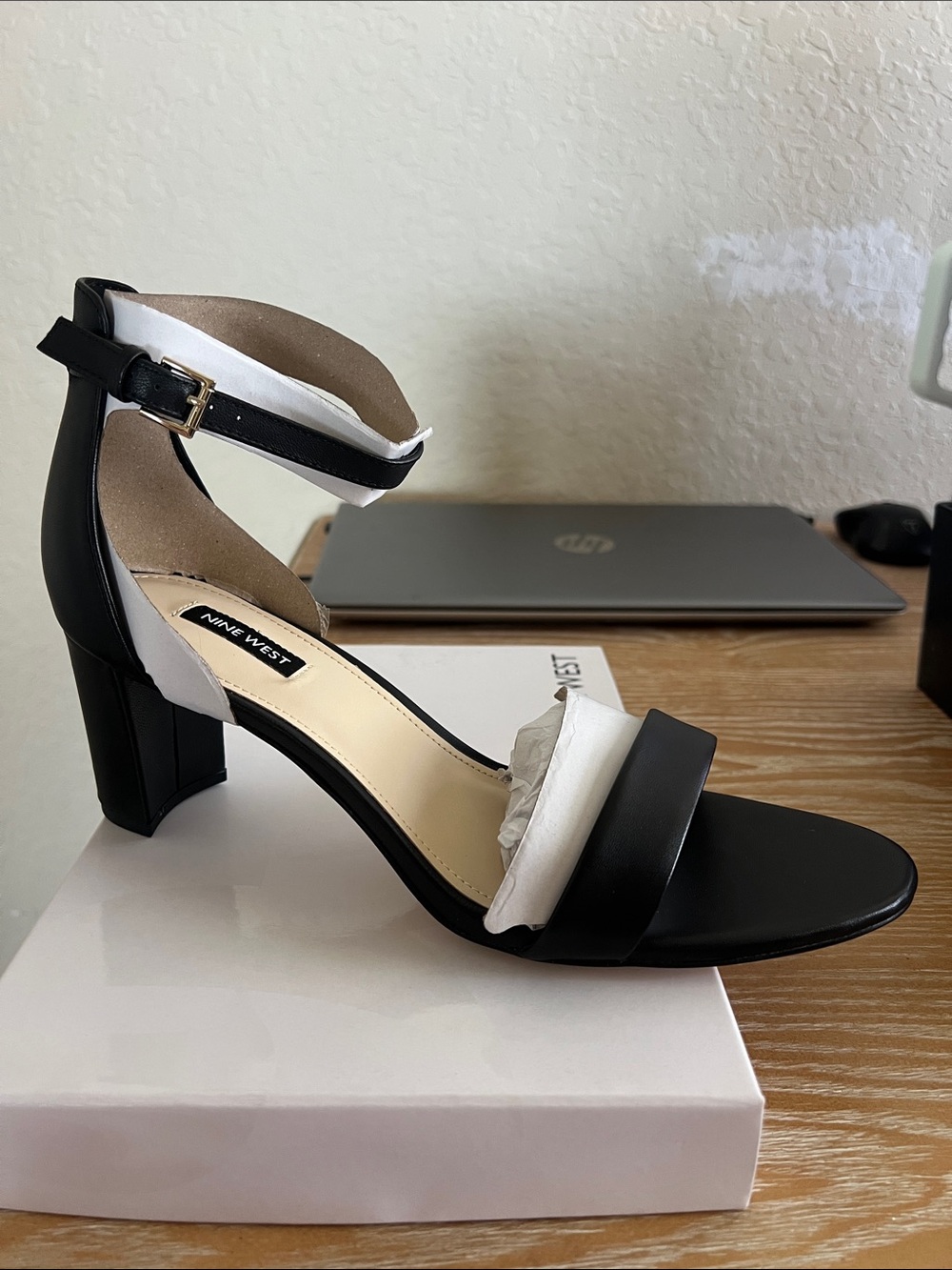 Nine West Black Ankle-Strap Block Heel Sandals